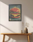 フレーム付きアートポスター ハンバーガーイラスト ウォールアート 壁掛け カフェ風インテリア おしゃれ リビングに