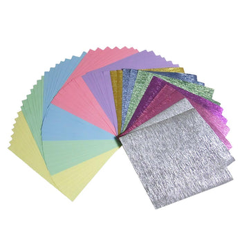 Origami Paper Metallic Color Fiber Texture 12 Sheets + Mild Color Origami 35 Sheets Pack, 5.9