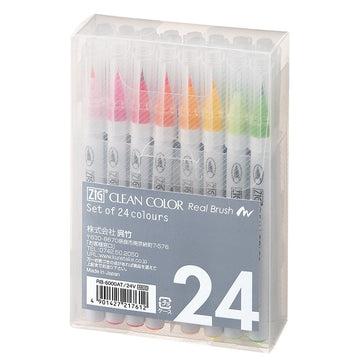 Kuretake Fude Brush Pen, Clean Color Real, 24 Colors Set (RB-6000AT/24V)