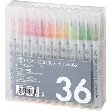 Kuretake Fude Brush Pen, Clean Color Real, 36 Colors Set (RB-6000AT/36V)