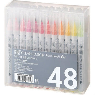 Kuretake Fude Brush Pen, Clean Color Real, 48 Colors Set (RB-6000AT/48V)